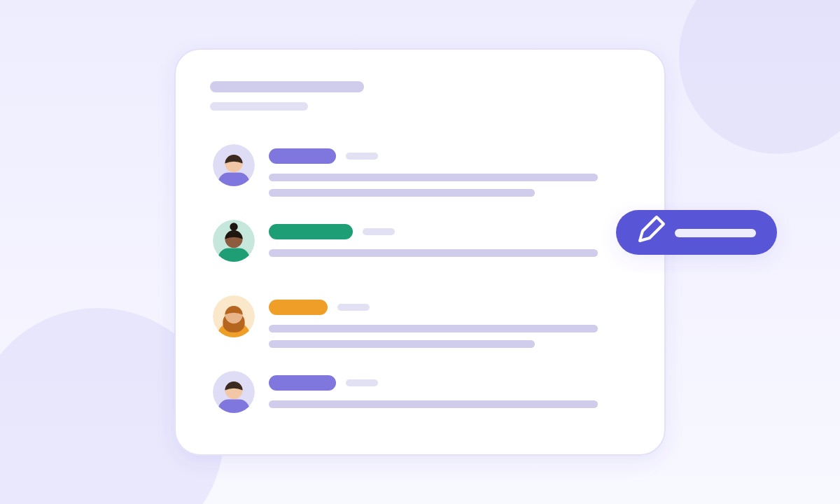 Illustration: a transcript where every line shows the speaker's avatar and colour